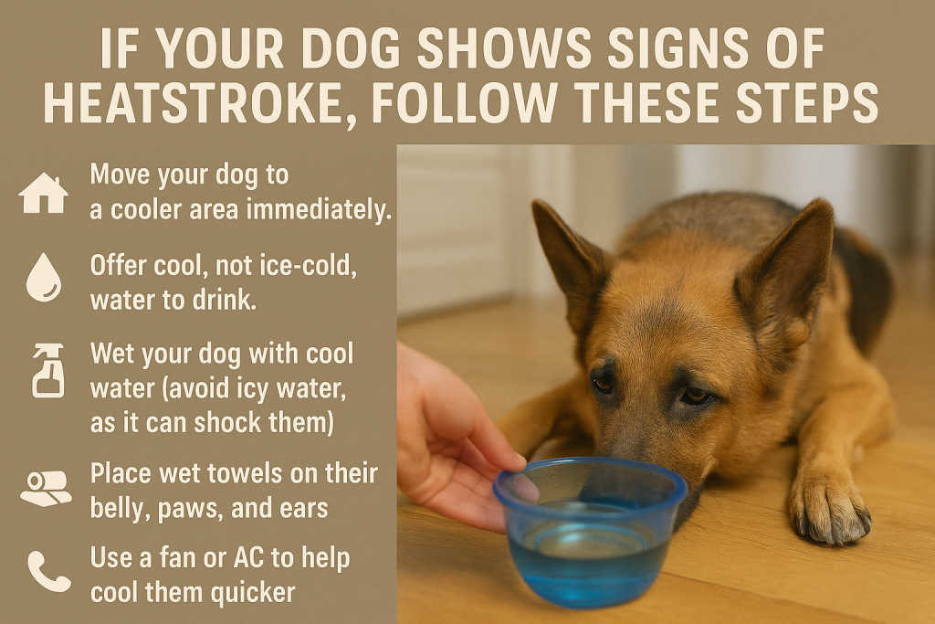 If your dog shows signs of heatstroke, follow these steps